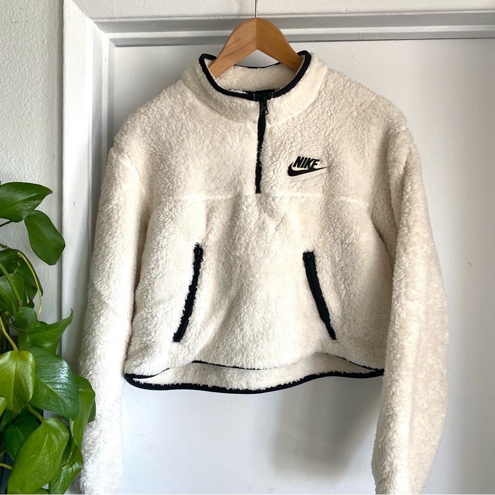 White Nike Crop Fleece Jacket